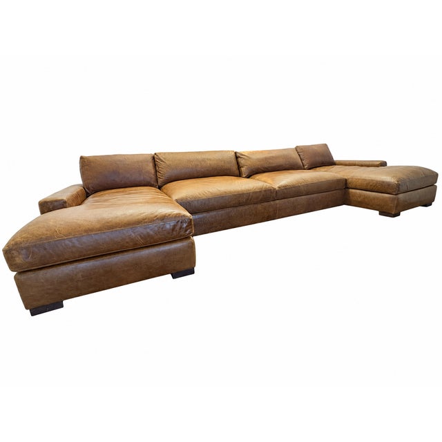 RH Maxwell Leather U-Chaise Sectional – 8' Armless Sofa with Dual Luxe Chaises Italian Berkshire Leather – Chestnut | Luxe...