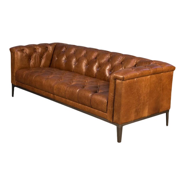 Mid Century Style Leather Sofa For Sale