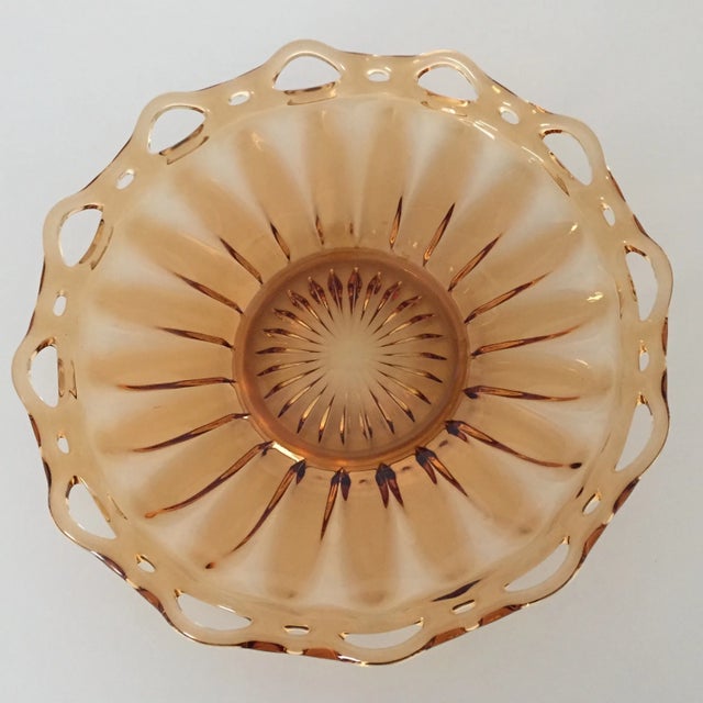Vintage Amber Lace Edge Bowl c1925-1935. This bowl measures about 11.75 in diameter x about 2.75 tall. Also is referred to...