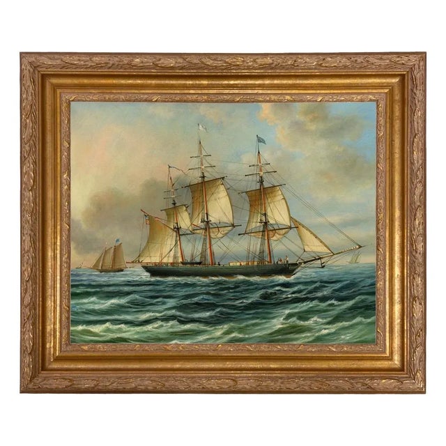 Baltimore Clipper Architect Framed Canvas Print in Ornate Antiqued Gold Frame For Sale - Image 6 of 6