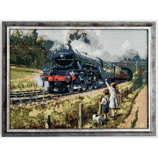 Industrial Framed Train “The Flying Scotsman” Needlepoint. For Sale - Image 3 of 4