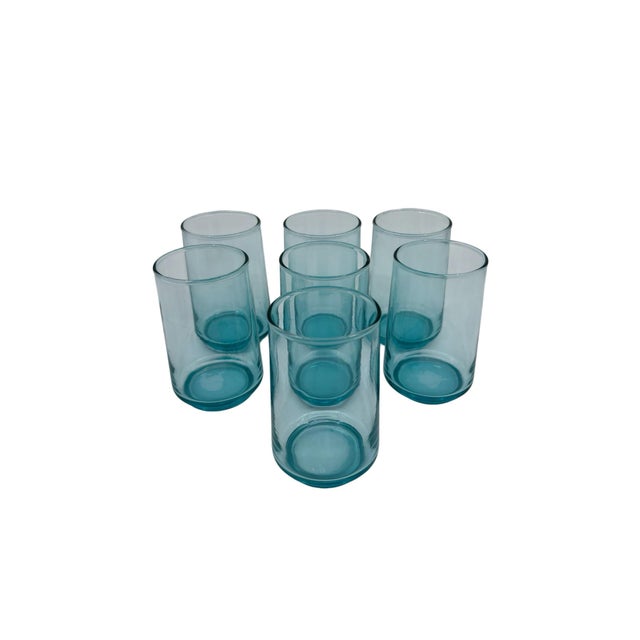 Late 20th Century Vintage Turquoise Glass Blue Small Juice Tumblers - A Set of 7 For Sale - Image 5 of 7