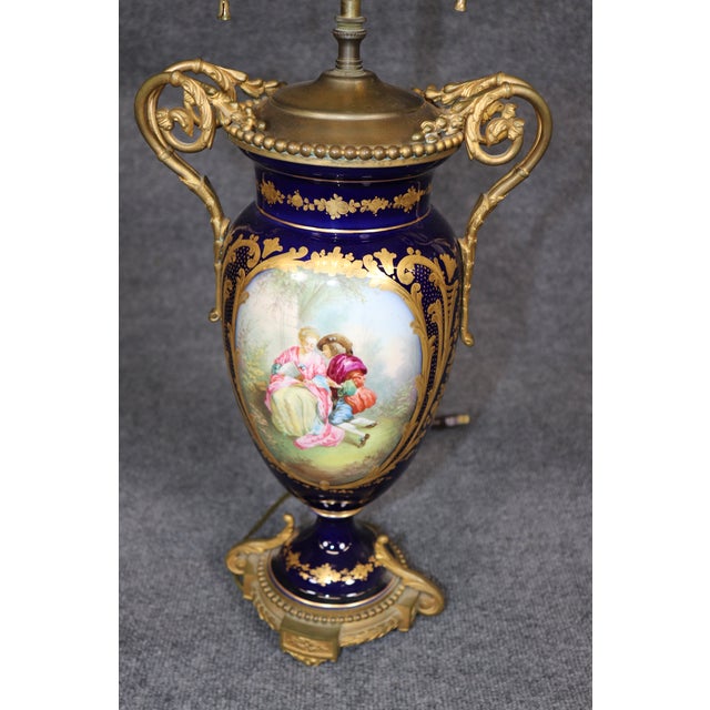 Antique Turn of the Century Blue Sevres Vase Table Lamps - Pair For Sale In Philadelphia - Image 6 of 12