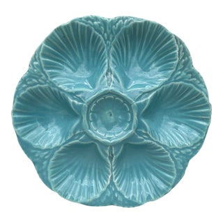 French Majolica Oyster Aqua Turquoise Plate Sarreguemines, Circa 1870 For Sale