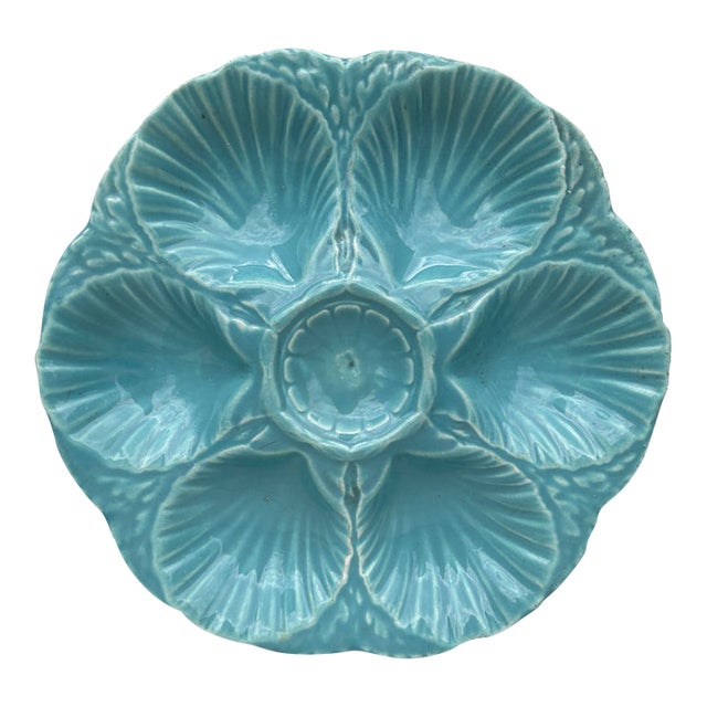French Majolica Oyster Aqua Turquoise Plate Sarreguemines, Circa 1870 For Sale