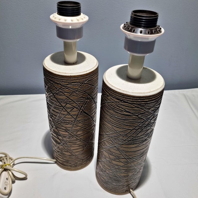 Ceramic Pair of Mid-Century Stoneware Table Lamps by Aage Rasmus for Selsbo, Sweden For Sale - Image 7 of 12