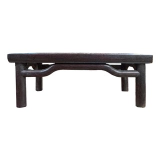 Brown Oriental Round Legs Dragon Motif Rectangular Display Table Stand For Sale
