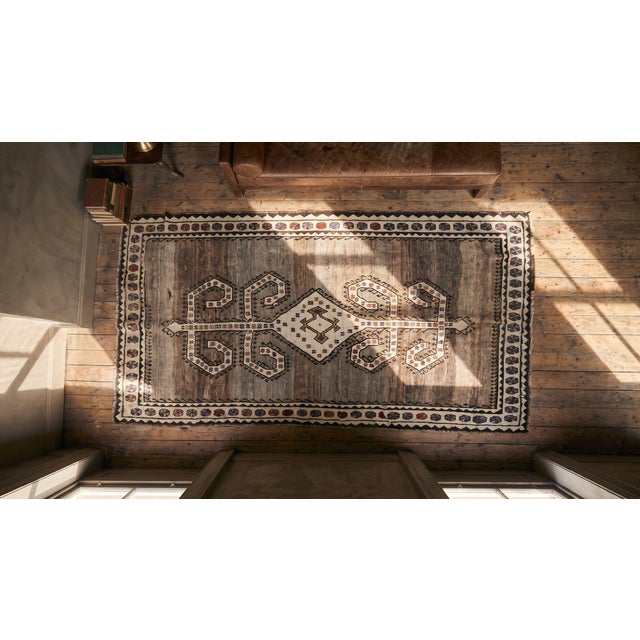 Textile 1900s Gray Geometric Tribal Antique Persian Gabbeh Rug 5' X 7' Handknotted Wool Carpet For Sale - Image 7 of 9