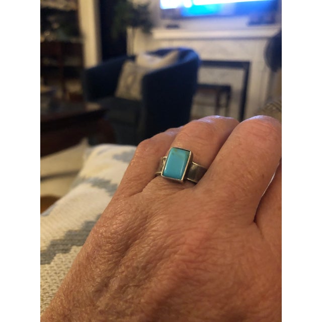 Vintage Emerald Cut Turquoise Sterling Ring (Sz 8.75) For Sale - Image 9 of 9