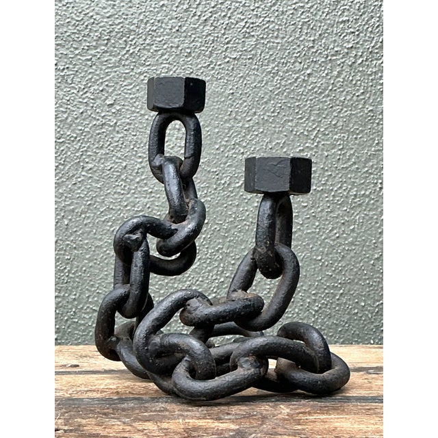 Vintage Iron Chain Link Candle Holder For Sale In West Palm - Image 6 of 12