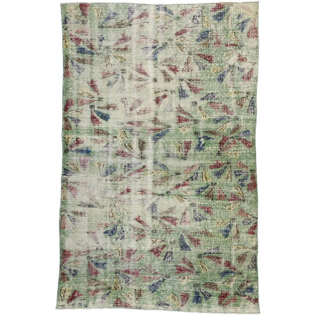 Vintage Zeki Muren Distressed Turkish Sivas Rug - 5′8″ × 8′9″ For Sale