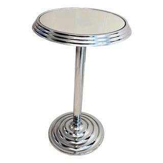 1980s Art Deco Chrome and Mirrored Glass Accent Table For Sale