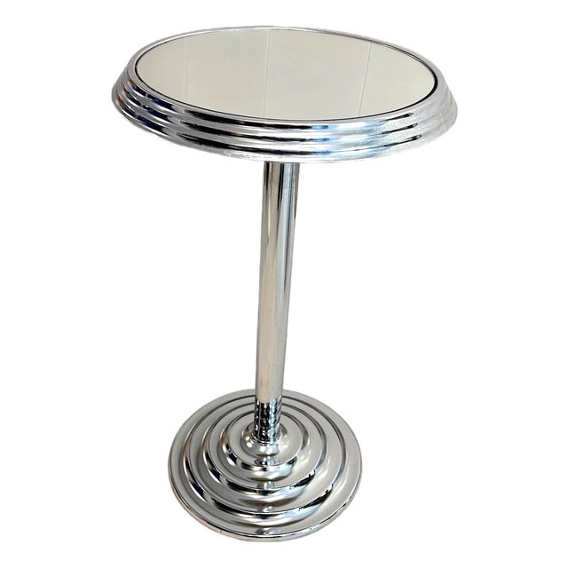 1980s Art Deco Chrome and Mirrored Glass Accent Table For Sale
