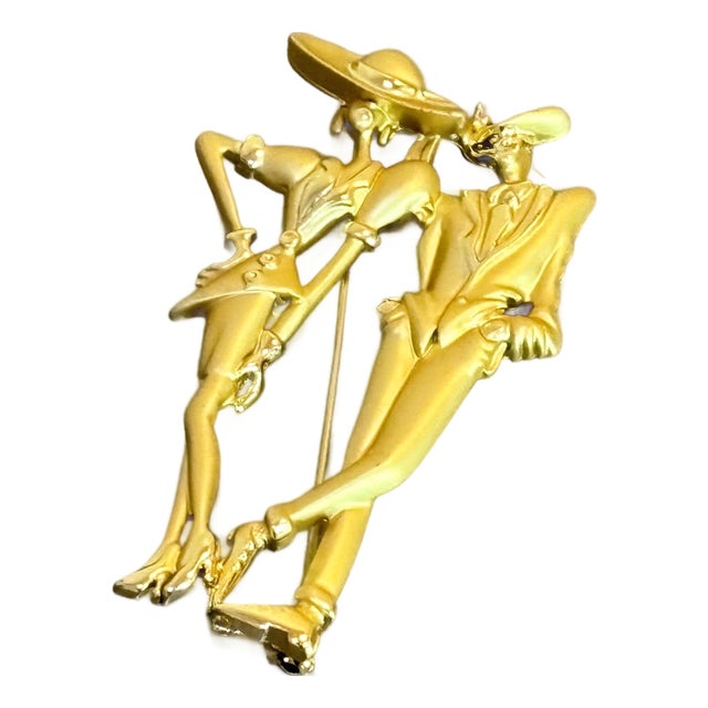 Large Postmodern Gold Tone Woman/Man Figure Brooch For Sale