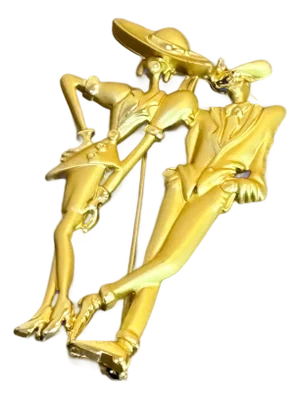 Large Postmodern Gold Tone Woman/Man Figure Brooch