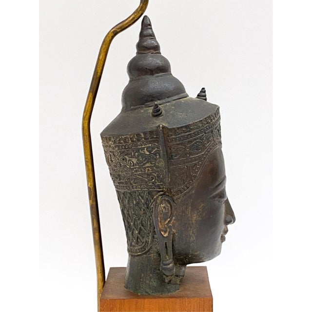 A 19th Century Southeast Asian Bronze Buddha Head Mounted as a Table Lamp For Sale - Image 11 of 12
