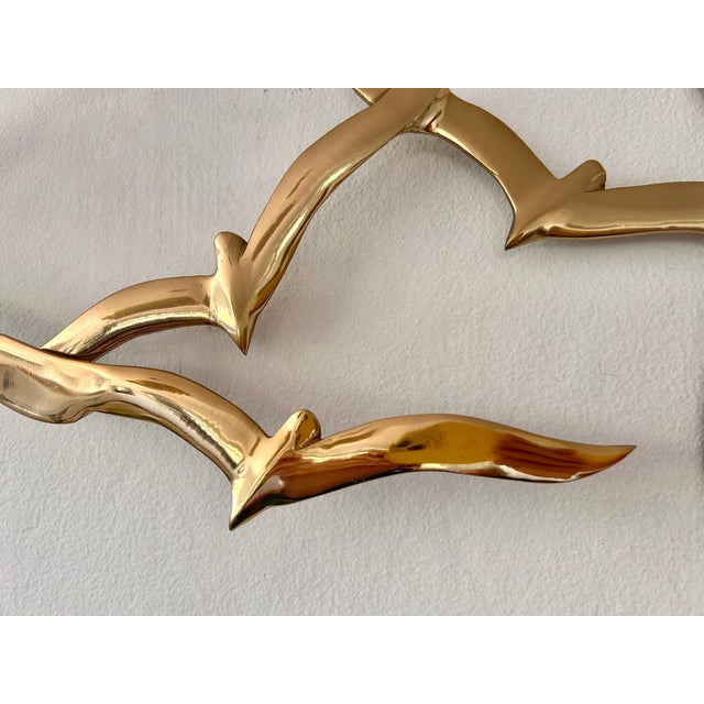 1970s Bijan Style Birds in Flight 70's Brutalist Brass and Copper Sun Wall Sculpture For Sale - Image 5 of 11