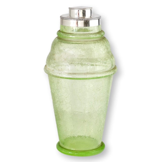 Art Deco Green Crackle Glass Cocktail Shaker For Sale - Image 4 of 4