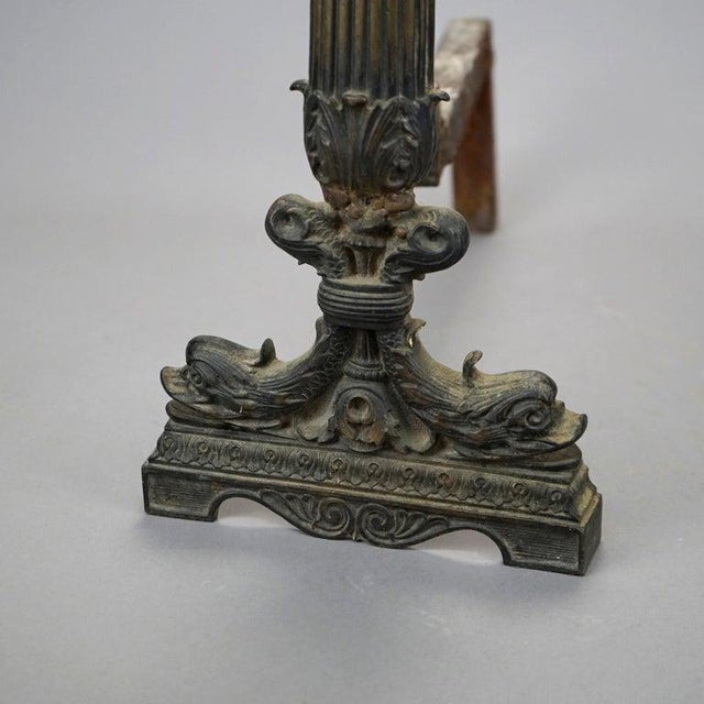 Antique French Second Empire Figural Bronze Andirons With Dolphin Finials 19thC For Sale - Image 9 of 13