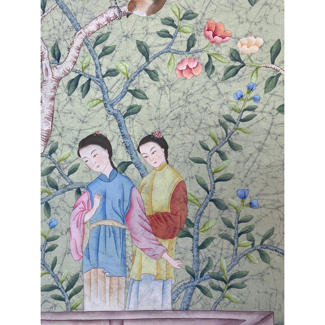Chinoiserie W36"*h90"/Panel, a Set of 18th Century Vintage Style Hand-Painted Chinoiserie Silk Wallpaper, Chinoiserie Panels , No Frame For Sale - Image 3 of 12