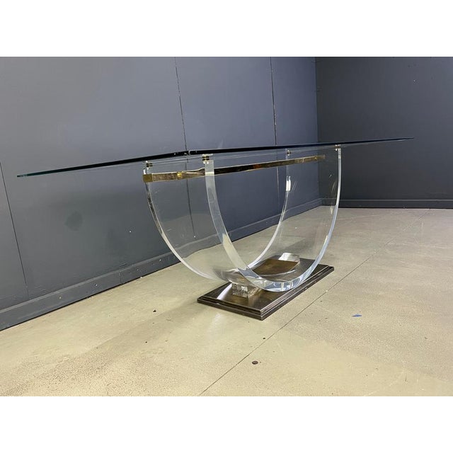 Vintage Acrylic Glass and Brass Dining Table, 1970s For Sale - Image 9 of 13