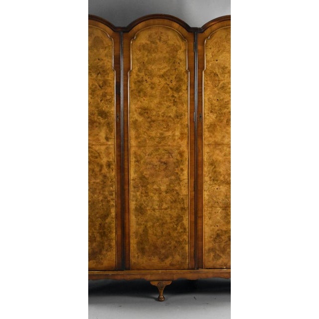 Queen Anne Style Burr Walnut Triple Wardrobe, 1920s For Sale - Image 4 of 14