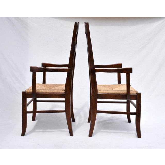 Late 20th Century European Ladder Back Folk Rush Seat Arm Chairs For Sale - Image 4 of 11
