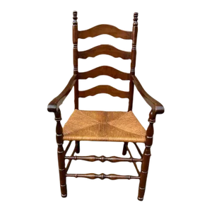 Mid 20th Century Vintage French Country Style High Back Ladder Back Rush Seat Armchair