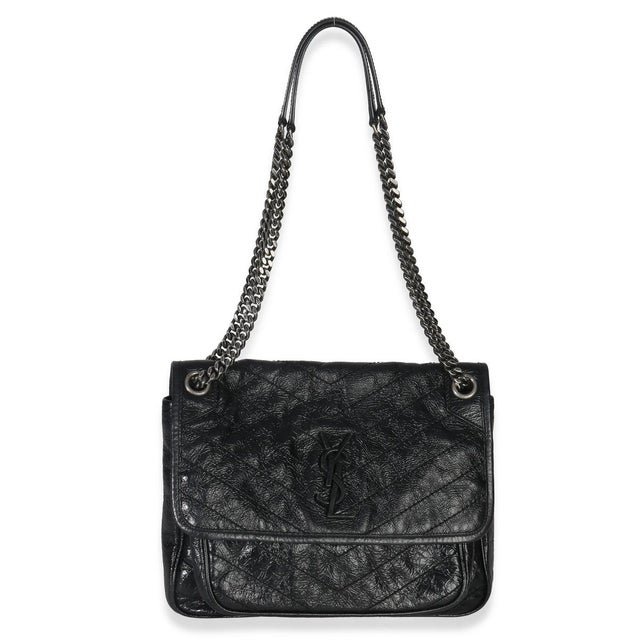 Animal Skin Black Crinkled Calfskin Matelasse Medium Niki Chain Satchel For Sale - Image 7 of 8
