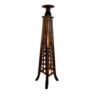 Vintage I Bamboo and Split Reed Latticework Floor Candle Stand For Sale