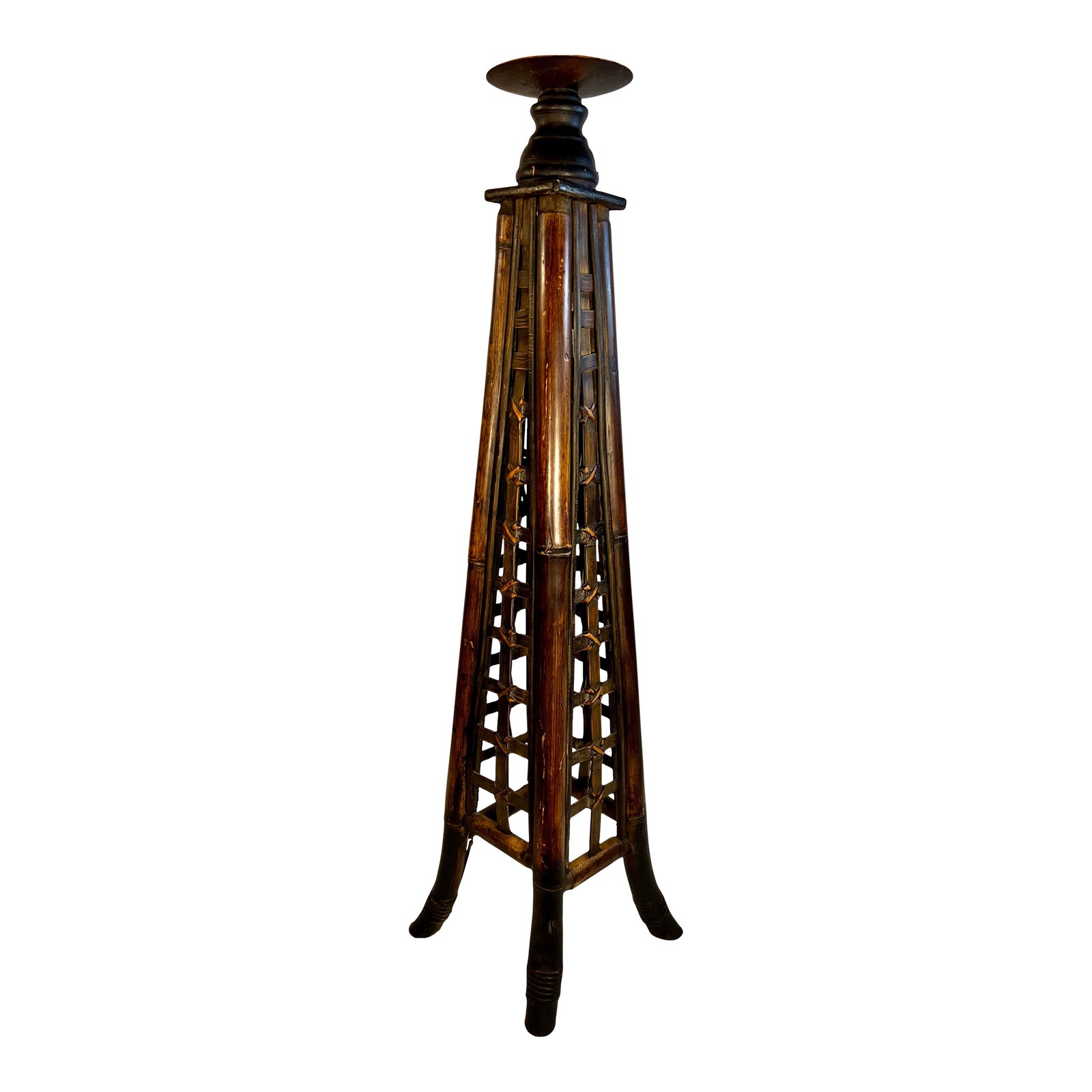 Vintage Tall Island Style Split Bamboo and Reed Latticework Floor