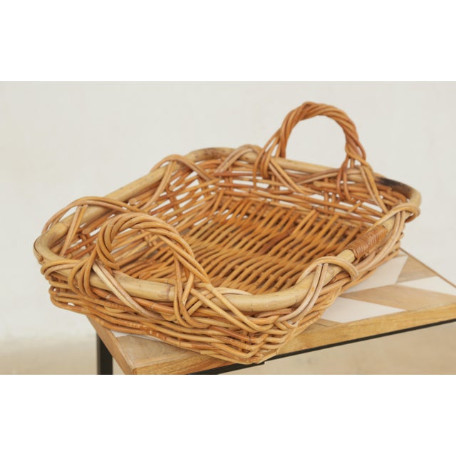 Mid-Century Chunky Rectangular Wicker Bread Basket With Handles For Sale In San Diego - Image 6 of 18