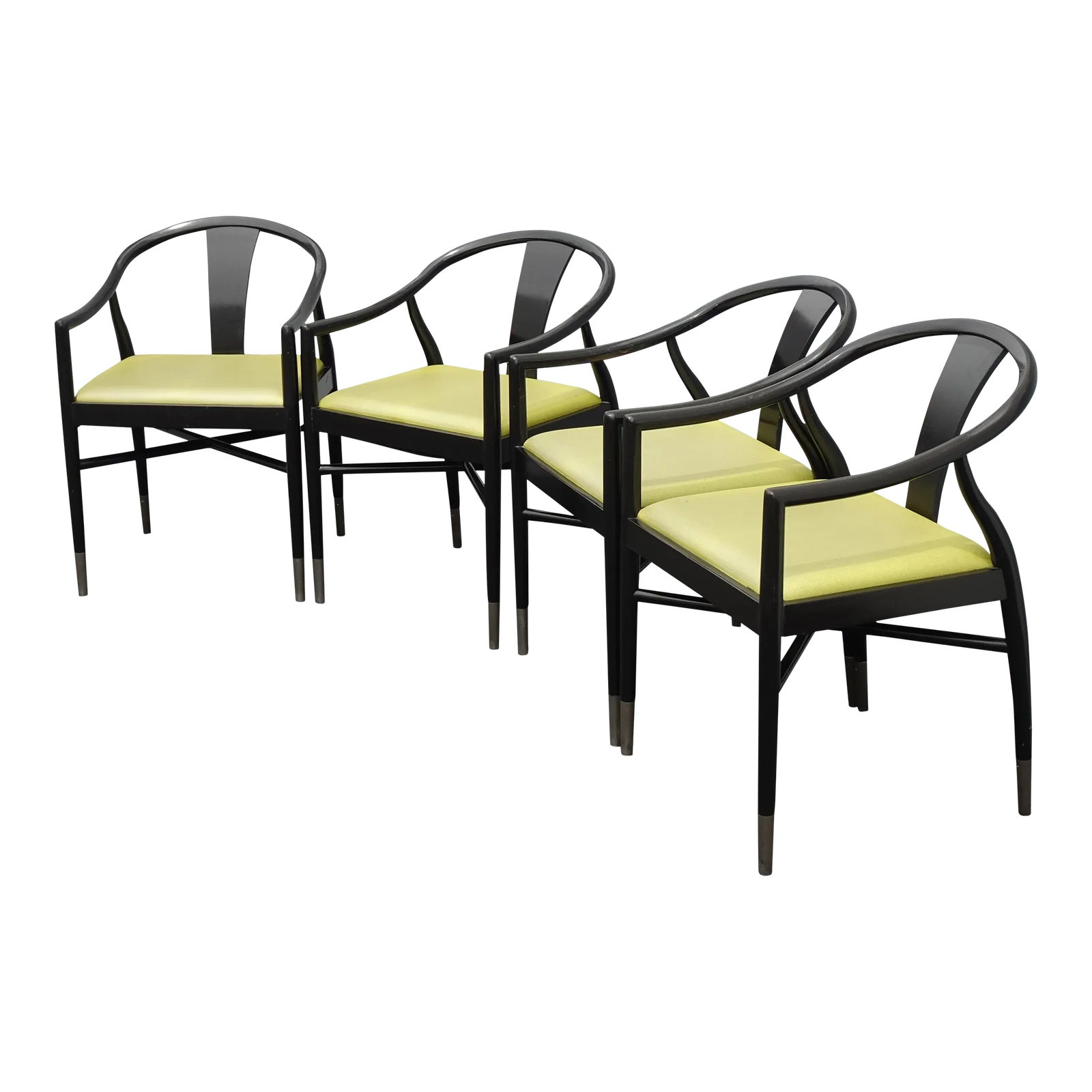 Four Mid Century Modern Lime Green Dining Chairs by Lewis Mittman