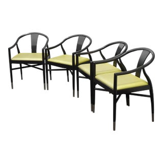 Set of Four Mid Century Modern Lime Green Arm Chairs by Lewis Mittman For Sale
