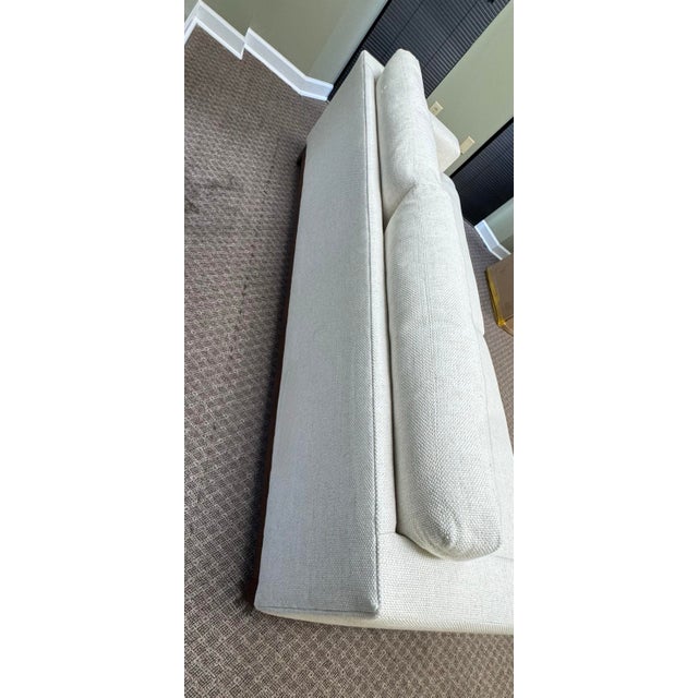 Wood Lee Industries 8 Foot Two Cushion Sofa With Oak Base in White Woven Linen Blend Fabric For Sale - Image 7 of 10