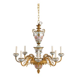 Vintage Sevres Style French Porcelain 8 Light Chandelier For Sale