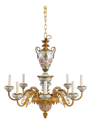 Vintage Sevres Style French Porcelain 8 Light Chandelier