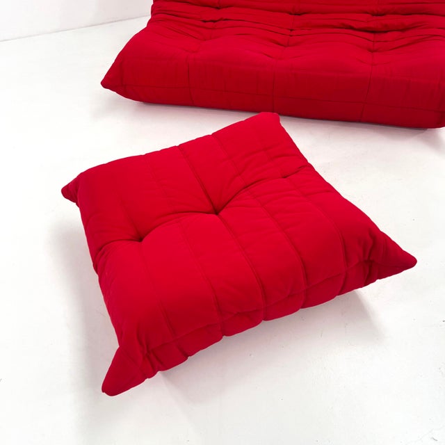 Set of Red 3-Seater Togo Sofa & Ottoman by Michel Ducaroy for Ligne Roset, 1970s For Sale - Image 12 of 17