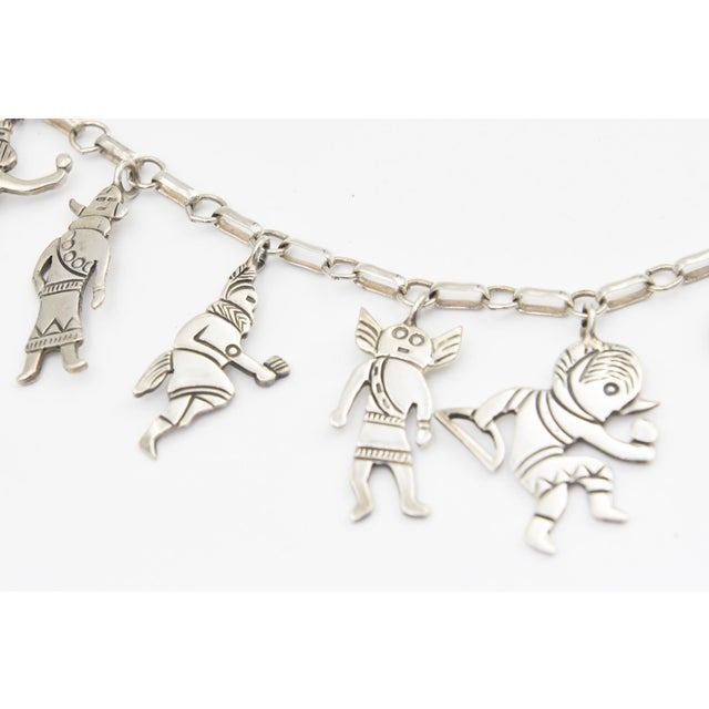 Tribal Late 20th Century Southwestern Sterling Silver Figural Charm Necklace, Kachina-Inspired Folk Art Style For Sale - Image 3 of 10
