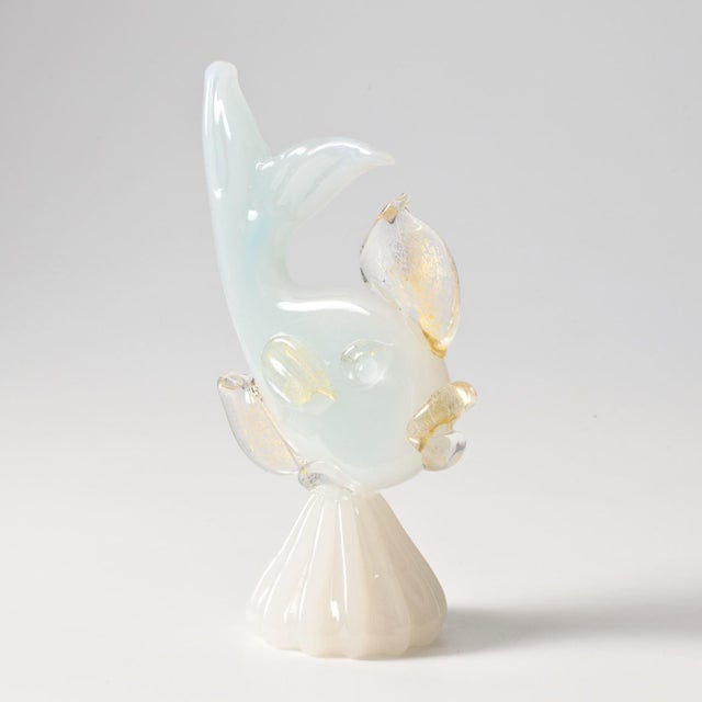 Mid-Century Modern White Opaline Glass Fish Figurine from Murano, 1960s For Sale - Image 3 of 11