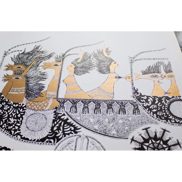 1968 Max Walter Svanberg Composition No. 6, Original Period Gold Leaf Lithograph For Sale - Image 9 of 13