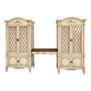 French Provincial Style Storage Wardrobes Dressers Connected by a Two-Drawer Wooden Desk/Dressing/Vanity Table For Sale