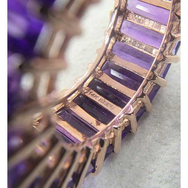 Metal 1990s Effy 14k Rose Gold 6 Carat Amethyst Elongated Baguette Cut Eternity Ring Band, Size 6.75 For Sale - Image 7 of 8
