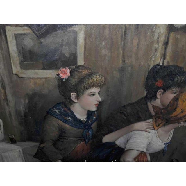 Gold Spanish Artist, Blindfold Scene, 1980s, Large Oil on Canvas, Framed For Sale - Image 8 of 12