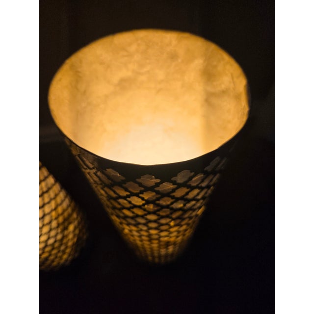 Metal Vintage Capiz Shell Lamps - A Pair For Sale - Image 7 of 12