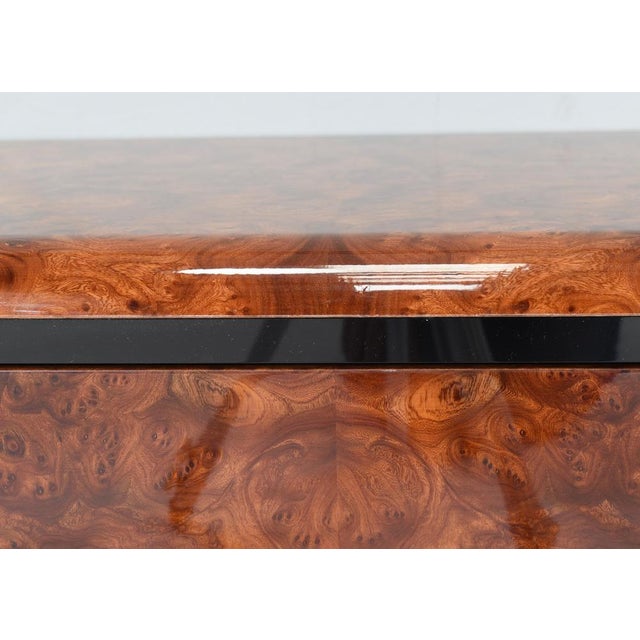 Italian Drawer Credenza in High Gloss Burl and Brass, Italy, 1970s For Sale - Image 11 of 15