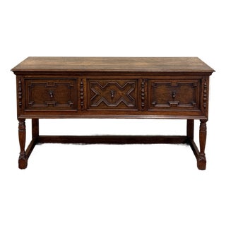 Antique English Jacobean Console Buffet Sideboard Sofa Table Oak c.1930s For Sale