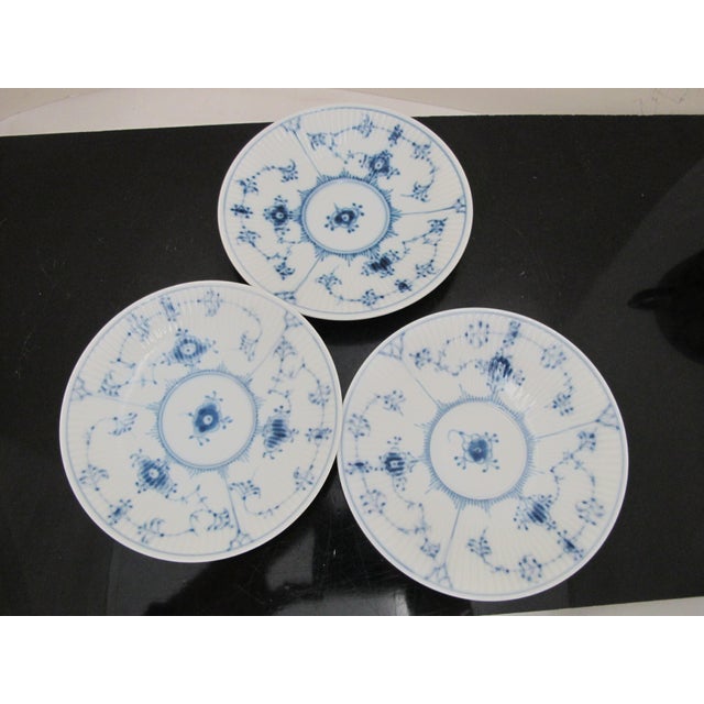 Royal Copenhagen Denmark 2162 Plain Blue Fluted Flat Cup & Saucer Set of 3 For Sale In Portland, OR - Image 6 of 7