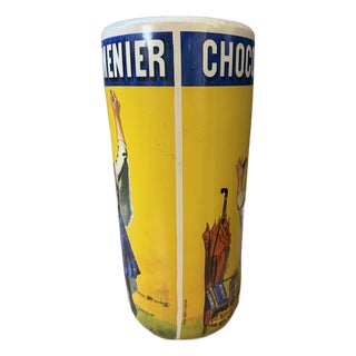 Vintage French Chocolat Menier Advertising Ceramic Umbrella Stand Firmin Bouisset Paris For Sale