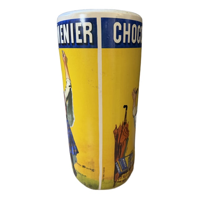 Vintage French Chocolat Menier Advertising Ceramic Umbrella Stand Firmin Bouisset Paris For Sale